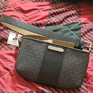 Michael Kors Black and Gray Clutch with Gold Clasp